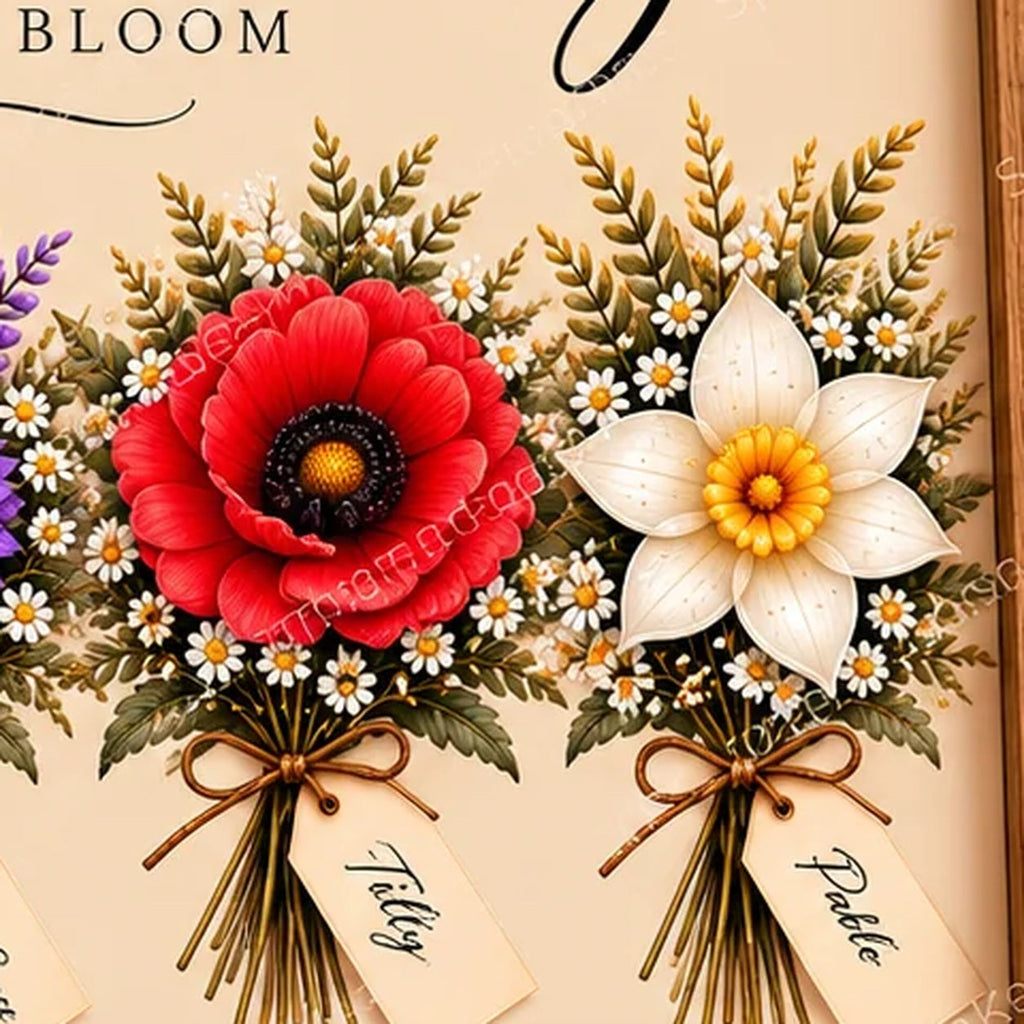 Poppy and daffodil flowers — watermarked