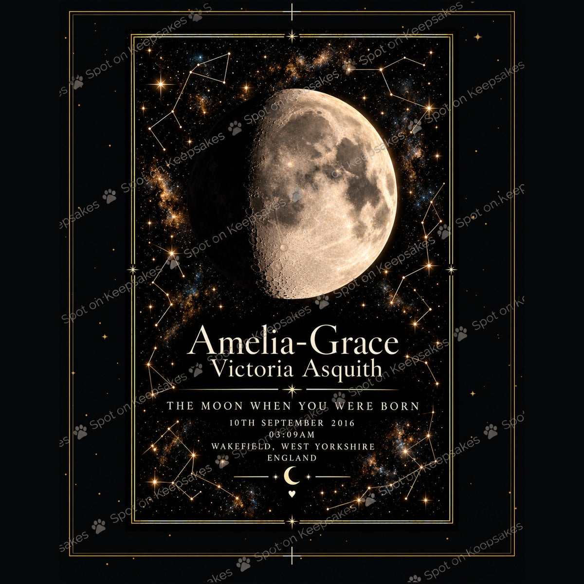 Spot on Keepsakes birth moon artwork with diagonal watermark