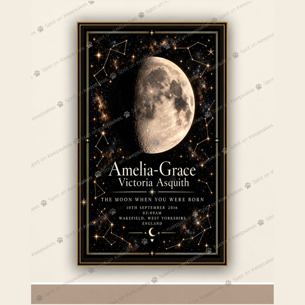 Spot on Keepsakes framed birth moon preview with watermark