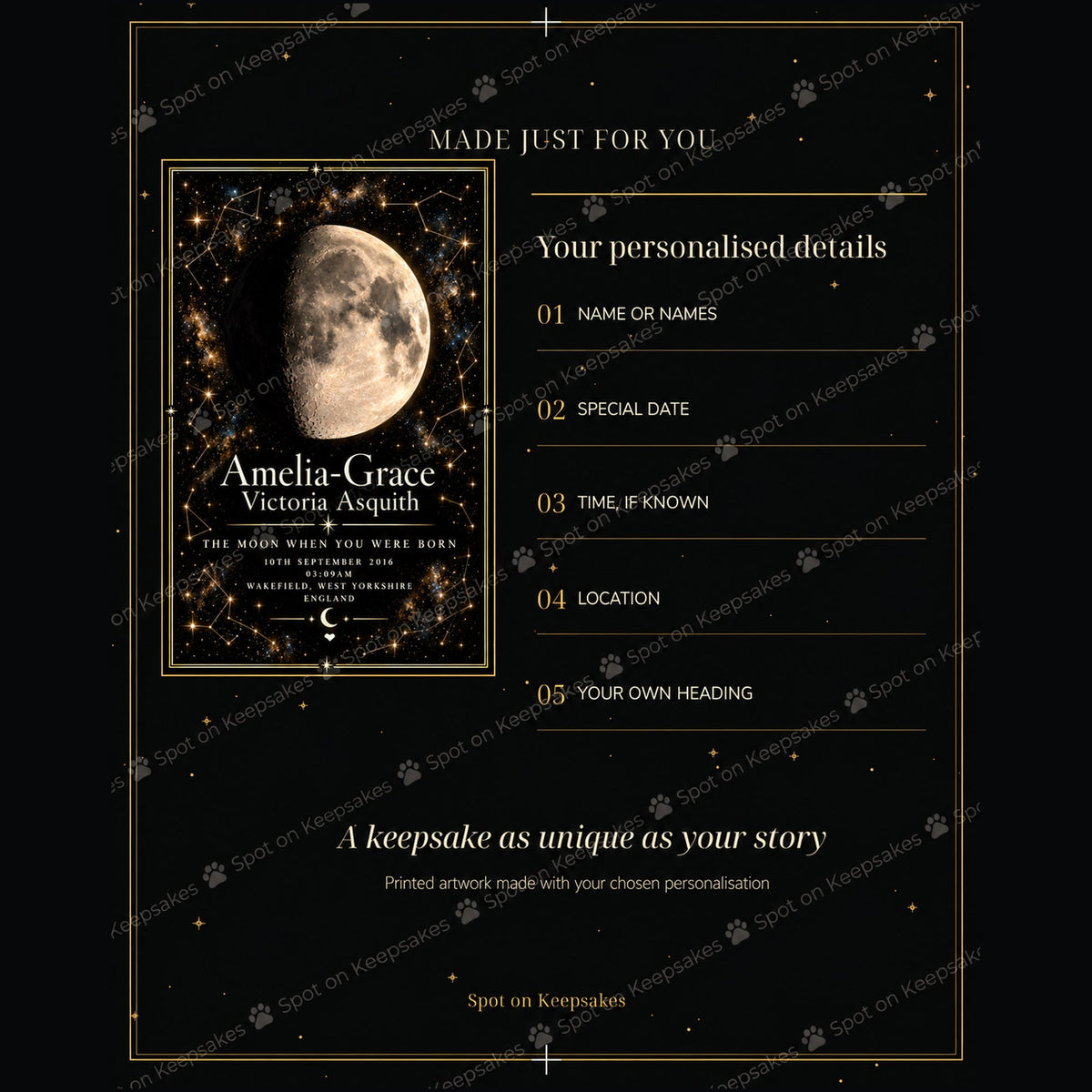 Spot on Keepsakes personalised moon order guide with watermark