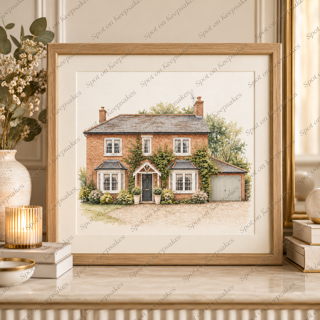 Framed personalised house watercolour portrait