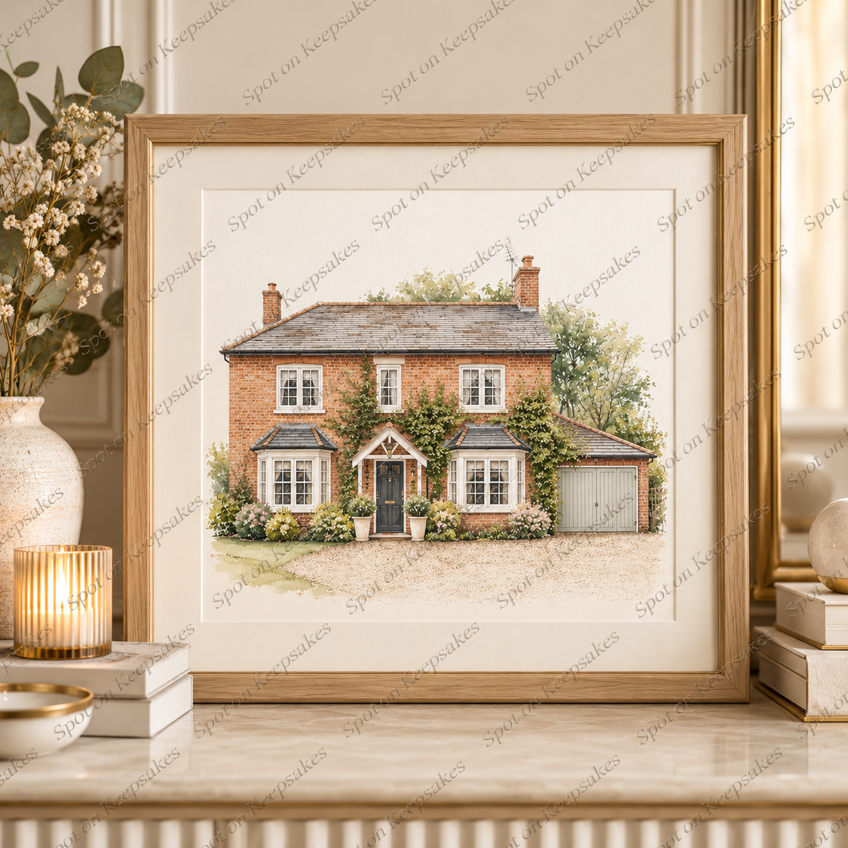 Framed personalised house watercolour portrait