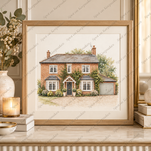 Framed personalised house watercolour portrait