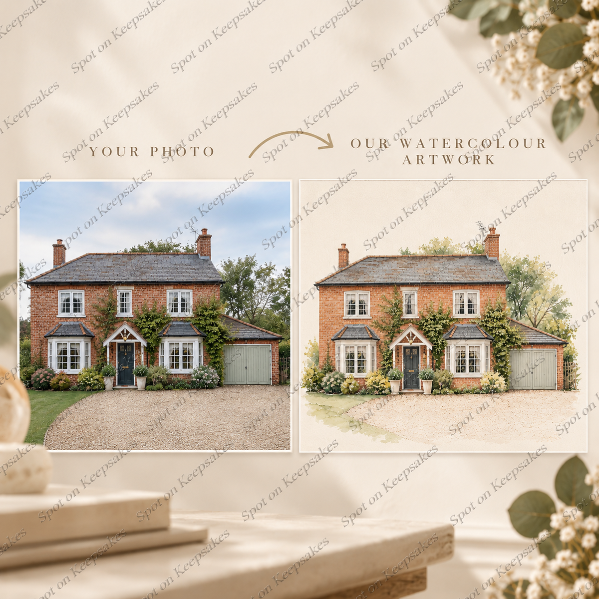 House photo compared with watercolour artwork