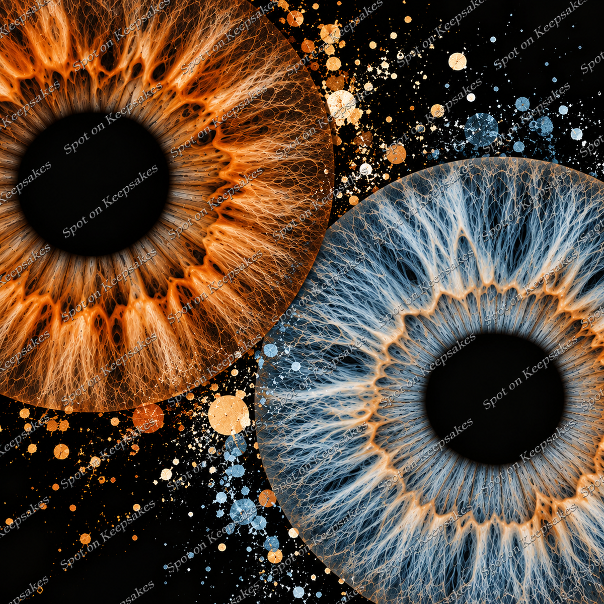 Close-up amber and blue iris art