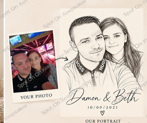 Spot on Keepsakes personalised fine line art portrait before after