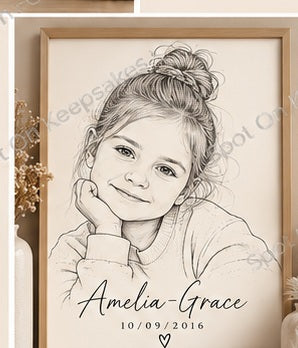Spot on Keepsakes personalised fine line art portrait child framed