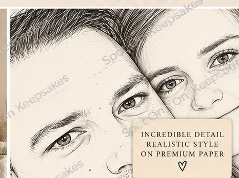 Spot on Keepsakes personalised fine line art portrait detail closeup