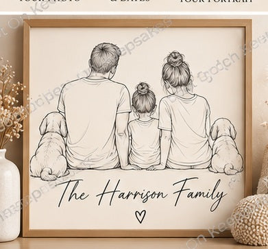 Spot on Keepsakes personalised fine line art portrait family framed