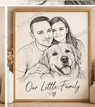 Spot on Keepsakes personalised fine line art portrait family pet framed