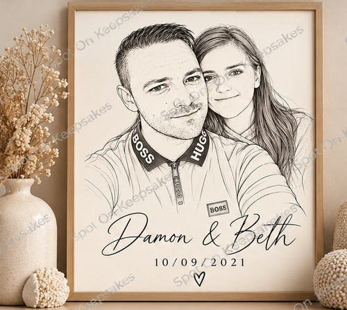Spot on Keepsakes personalised fine line art portrait hero framed