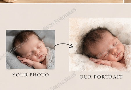Spot on Keepsakes personalised newborn photo-to-portrait example before after