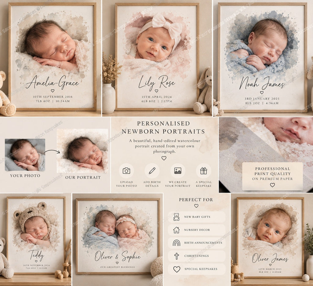 Spot on Keepsakes personalised newborn photo-to-portrait example full gallery guide
