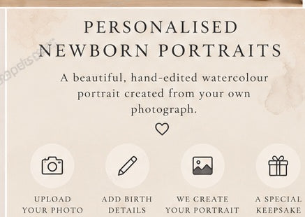 Spot on Keepsakes personalised newborn photo-to-portrait example how it works