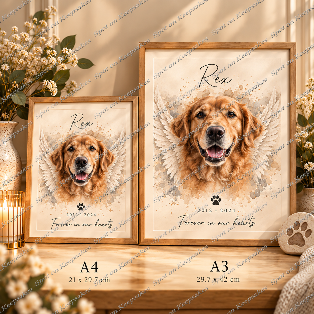 A4 and A3 framed memorial portrait examples