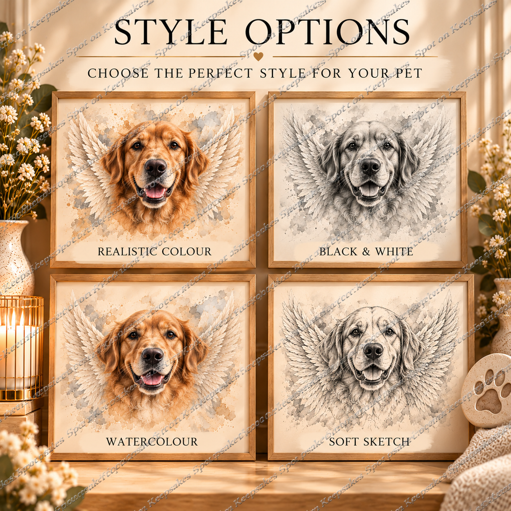 Pet memorial portrait style options