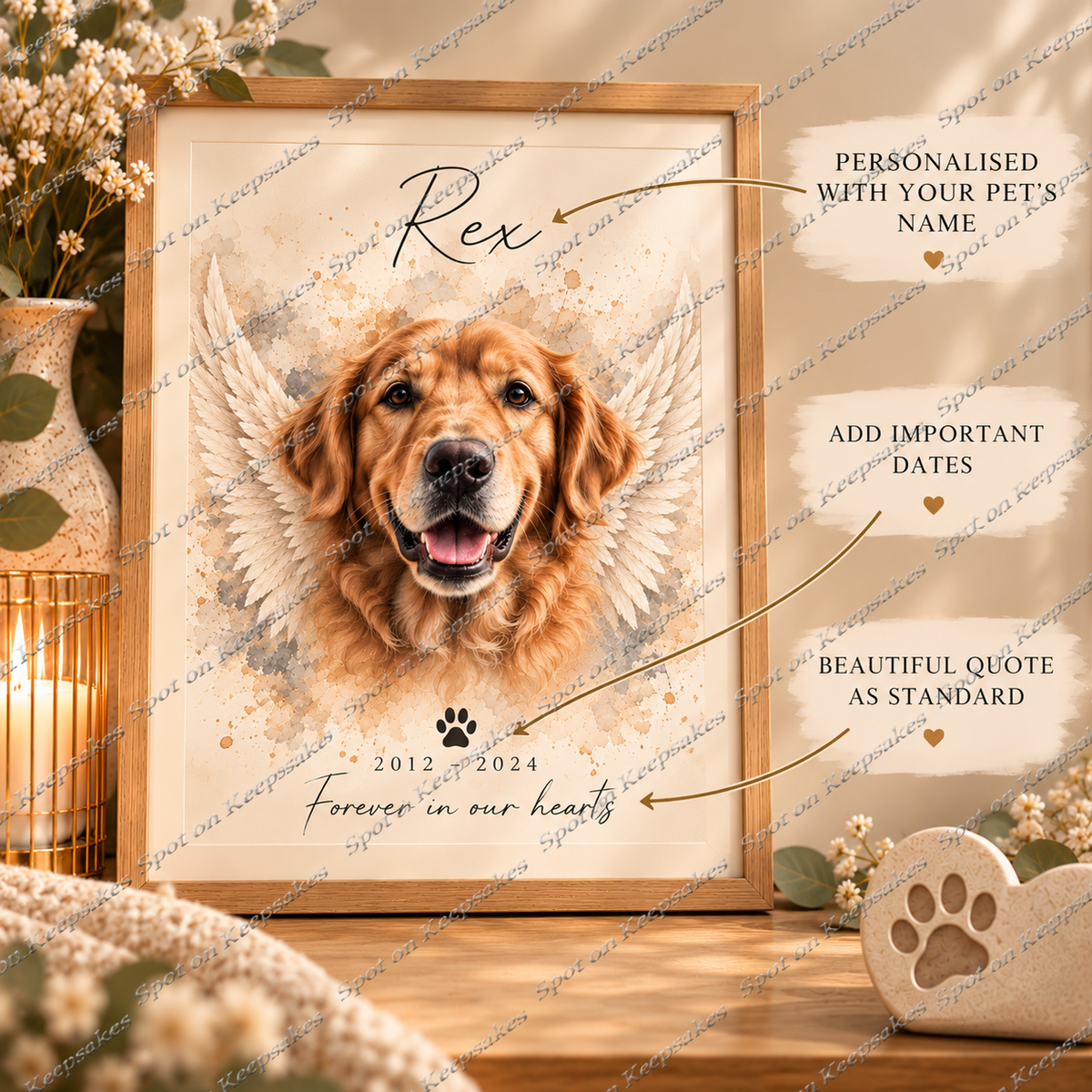 Personalised pet name dates and memorial message