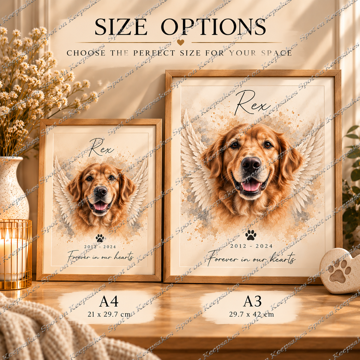 A4 and A3 size options for pet memorial prints