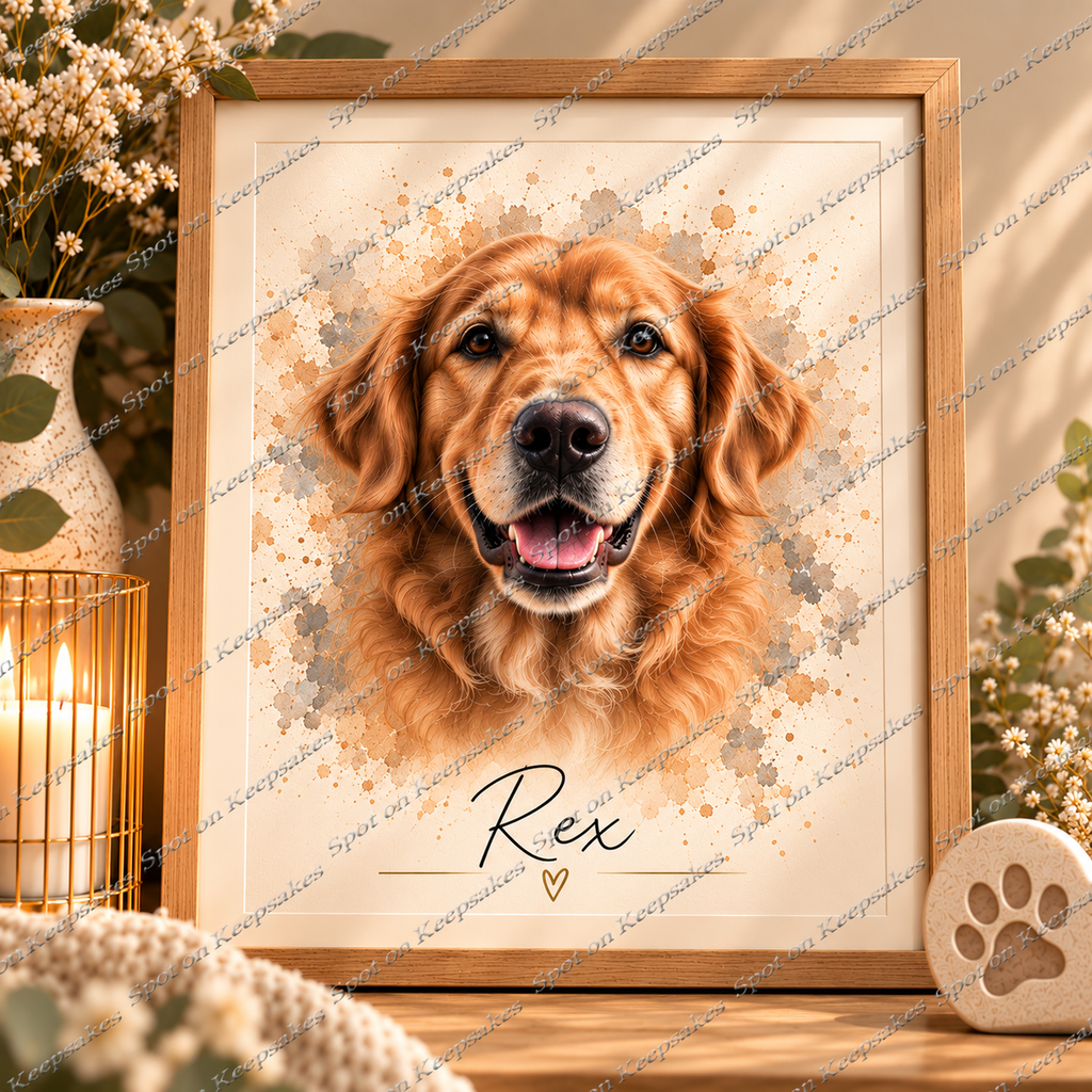Framed personalised watercolour pet portrait