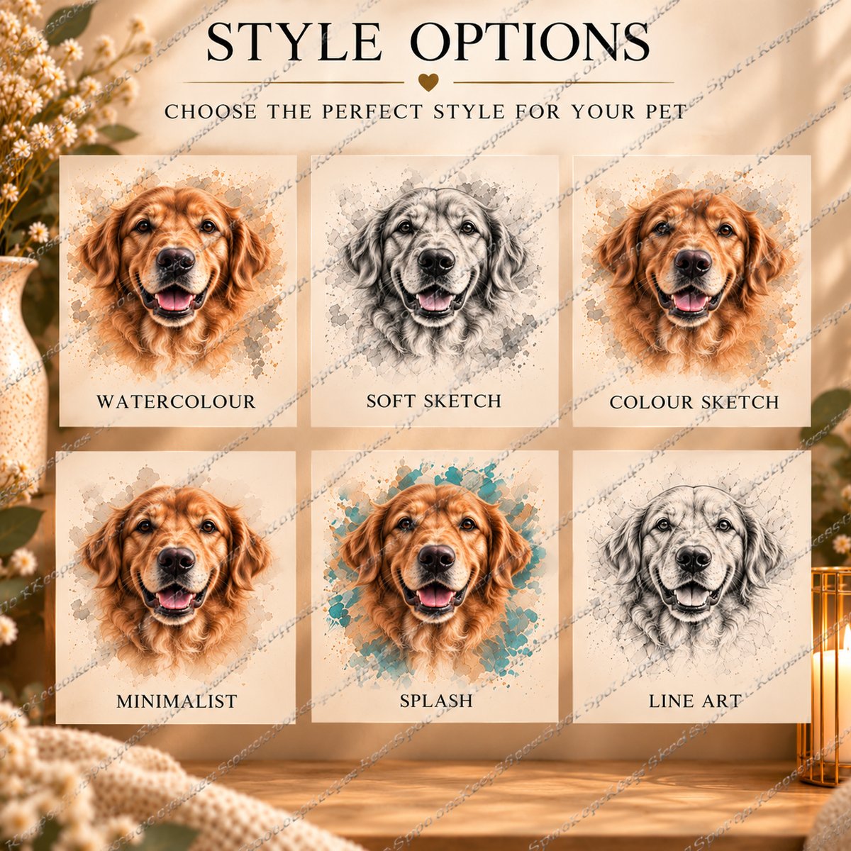 Pet portrait art style examples