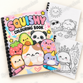 Watermarked Squishy Colouring Book mockup with two example colouring pages
